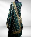 Green Semi Banarasi Katan Silk Unstitched Suit With Silk Border Jaal Dupatta
