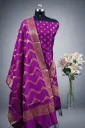Semi Banarasi Katan Silk Unstitched Suit With Silk Border Jaal Dupatta