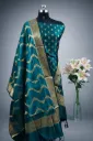 Semi Banarasi Katan Silk Unstitched Suit With Silk Border Jaal Dupatta